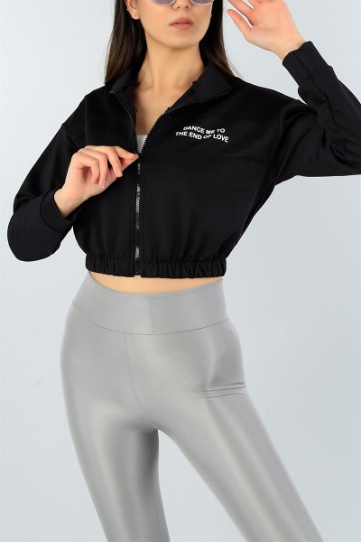 Siyah Fermuarlı Crop Sweat 46413
