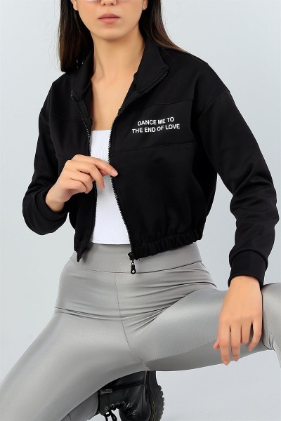 Siyah Fermuarlı Crop Sweat 46413