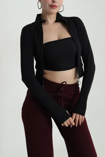 Siyah Fermuarlı Dalgıç Kadın Sweat 487998