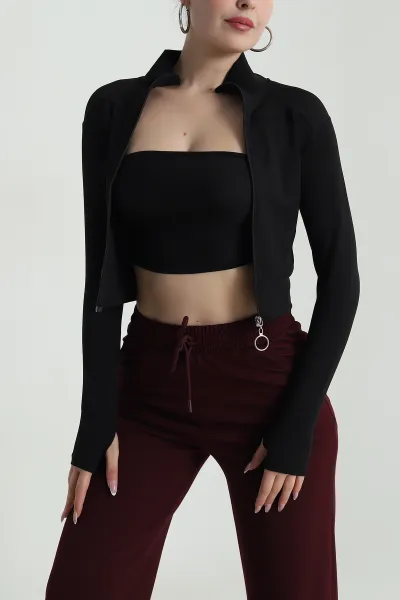 Siyah Fermuarlı Dalgıç Kadın Sweat 487998