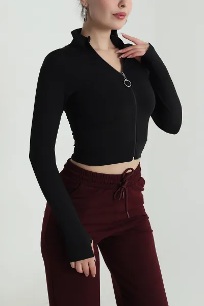 Siyah Fermuarlı Dalgıç Kadın Sweat 487998