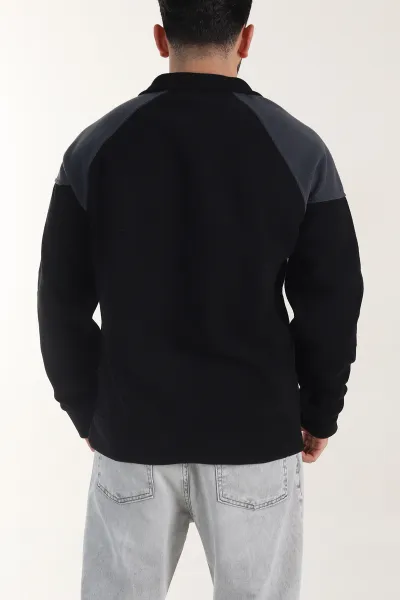 Siyah Fermuarlı Dik Yaka Polar Kumaş Erkek Sweatshirt 404305