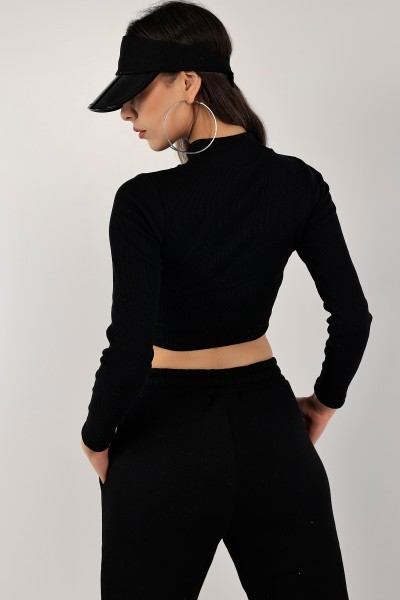 Siyah Fermuarlı Fitilli Crop 134412