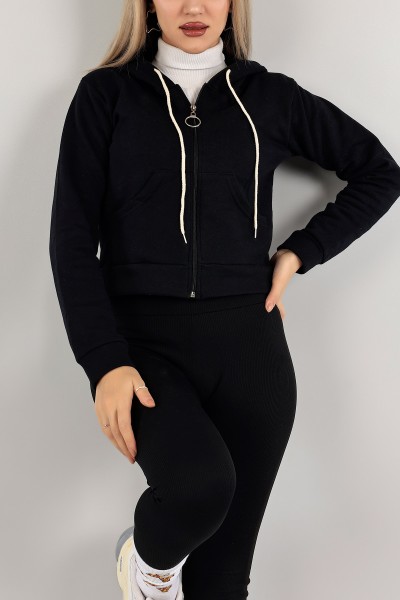 Siyah Fermuarlı İçi Şardonlu Bayan Sweat 141251