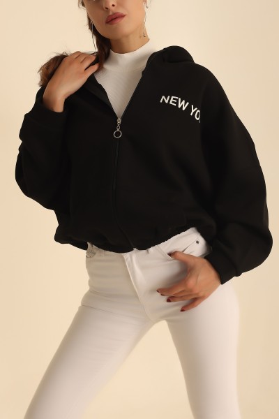 Siyah Fermuarlı İçi Şardonlu Bayan Sweat 205249