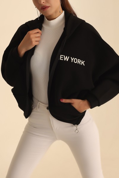 Siyah Fermuarlı İçi Şardonlu Bayan Sweat 205249