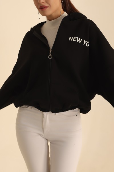 Siyah Fermuarlı İçi Şardonlu Bayan Sweat 205249
