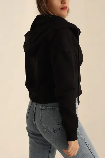 Siyah Fermuarlı İçi Şardonlu Bayan Sweat 224407