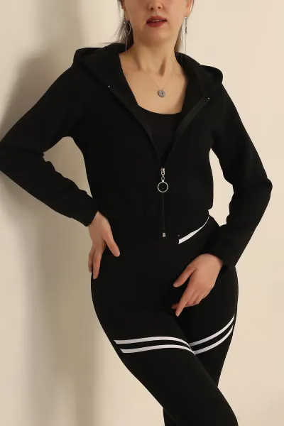 Siyah Fermuarlı İçi Şardonlu Bayan Sweat -T 238734