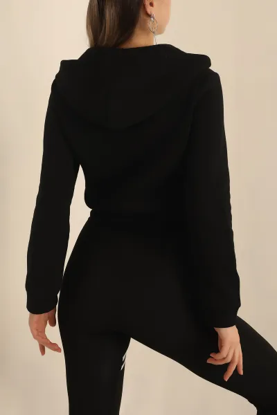 Siyah Fermuarlı İçi Şardonlu Bayan Sweat -T 238734