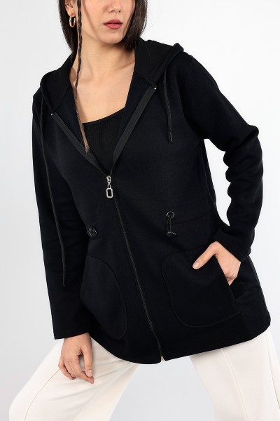 Siyah Fermuarlı İçi Şardonlu Sweat 91587