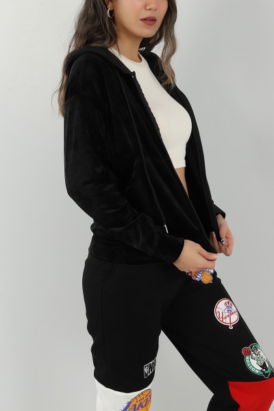 Siyah Fermuarlı Kadife Sweat 147272