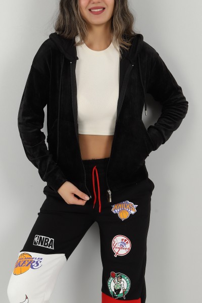 Siyah Fermuarlı Kadife Sweat 147272