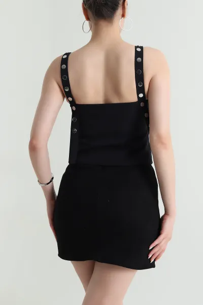 Siyah Fermuarlı Kadın Crop Bluz 474431