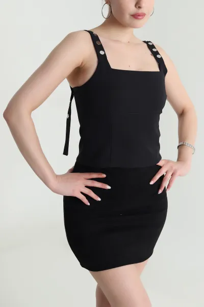 Siyah Fermuarlı Kadın Crop Bluz 474431