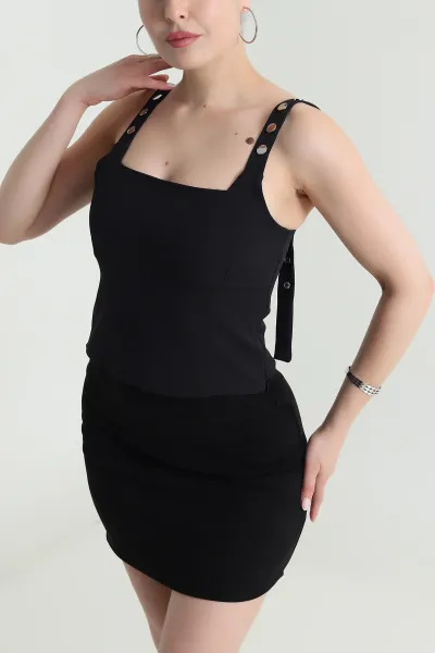 Siyah Fermuarlı Kadın Crop Bluz 474431