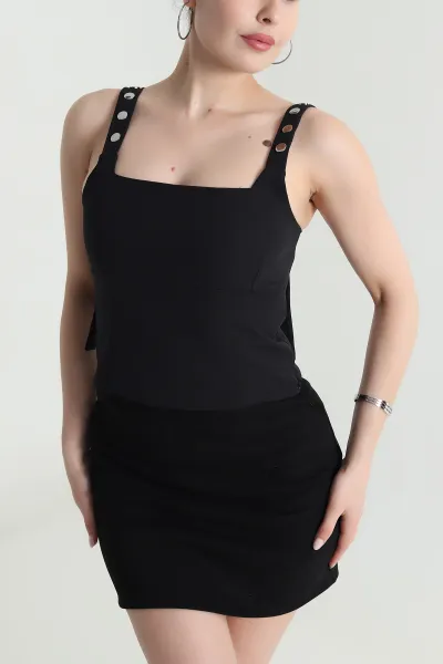 Siyah Fermuarlı Kadın Crop Bluz 474431