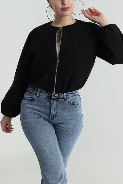 Siyah Fermuarlı Kaşe Kadın Mont 486090