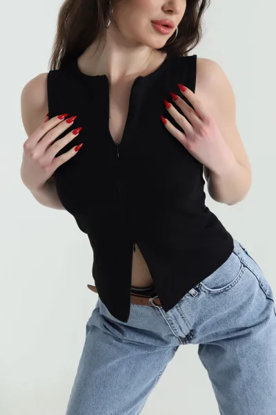 siyah-fermuarli-kolsuz-interlok-kadin-bluz-440348