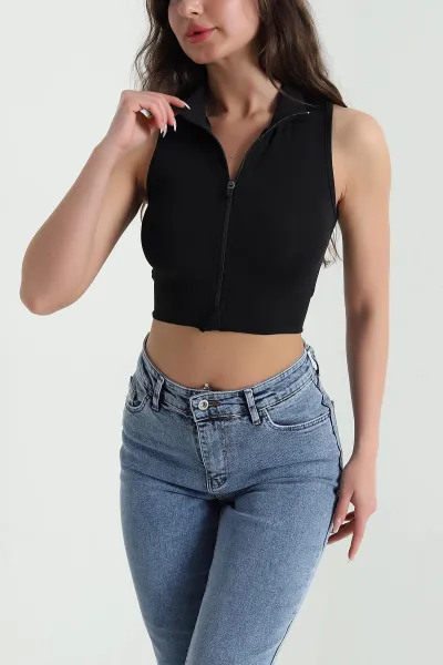 Siyah Fermuarlı Kolsuz Sandy Bluz 458207