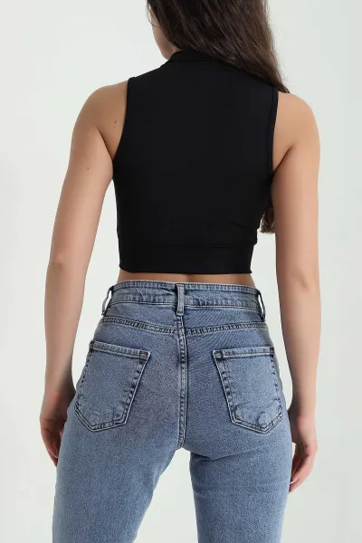 Siyah Fermuarlı Kolsuz Sandy Bluz 458207