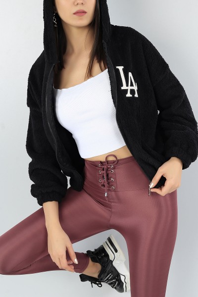 Siyah Fermuarlı Nakışlı Bayan Yumoş Sweat 54017