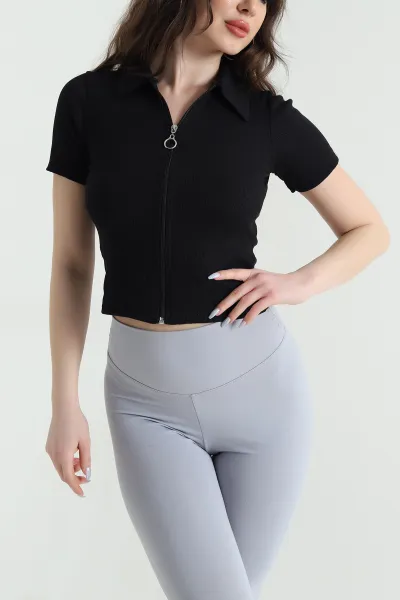 Siyah Fermuarlı Ottoman Kadın Bluz 450059