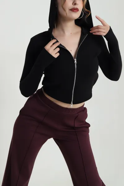 Siyah Fermuarlı Oysho Kadın Sweat 483618