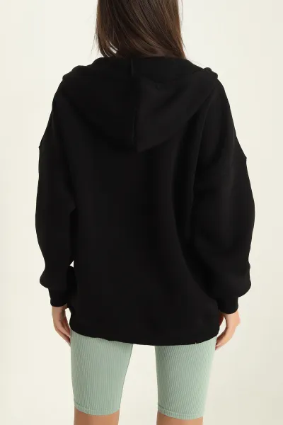 Siyah Fermuarlı Şardonlu Kadın Sweat 292161