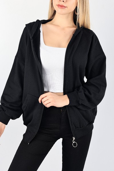 Siyah Fermuarlı Şardonlu Bayan Sweat 88383