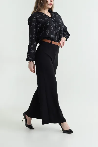 Siyah Fermuarlı Tencel Crep Kadın Pantolon 440761