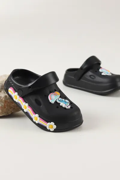 Siyah Figürlü Kız Çocuk Sandalet 462444