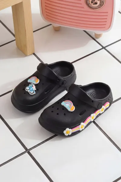 Siyah Figürlü Kız Çocuk Sandalet 462444