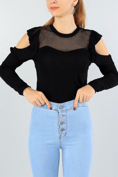 Siyah File ve Fırfır Detay Bluz 43971