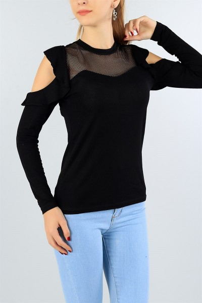Siyah File ve Fırfır Detay Bluz 43971
