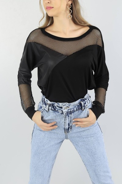 Siyah File ve Sıvama Deri Bluz 56561