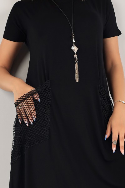 Siyah Fileli Tasarım Elbise 125134