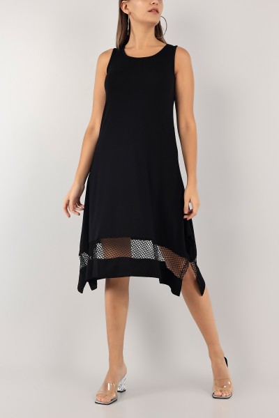 Siyah Fileli Tasarım Elbise 125135