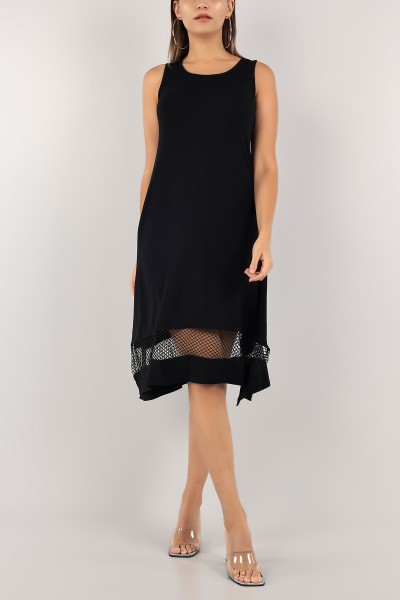 Siyah Fileli Tasarım Elbise 125135