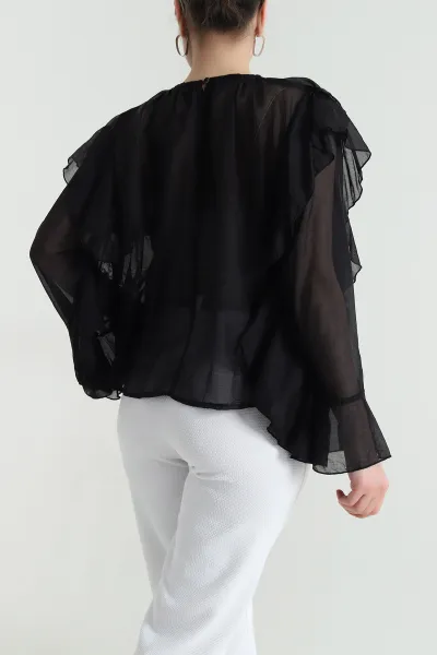 Siyah Fırfırlı Tensel Kadın Bluz 461307