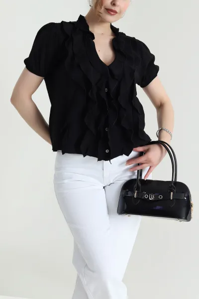 Siyah Fırfırlı Tensel Kadın Bluz 465459