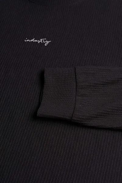 Siyah Fitilli Bisiklet Yaka Yazı Detaylı Erkek Sweatshirt 396227