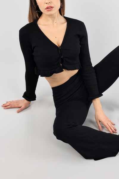 Siyah Fitilli Crop Bluz 89093