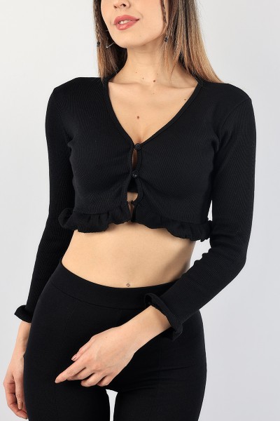 Siyah Fitilli Crop Bluz 89093