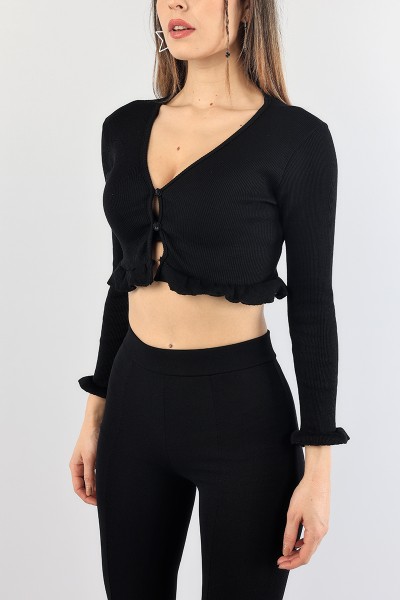 Siyah Fitilli Crop Bluz 89093