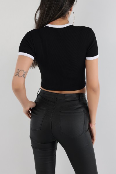 Siyah Fitilli Crop Tişört 166028