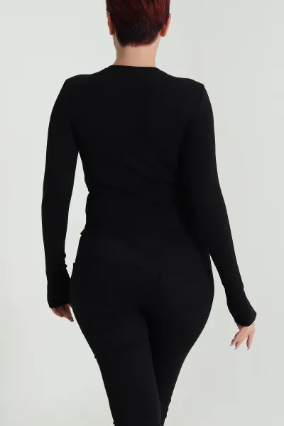 Siyah Fitilli Kadın Body Bluz 483082
