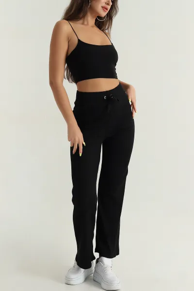 Siyah Fitilli Kadın Pantolon 395046