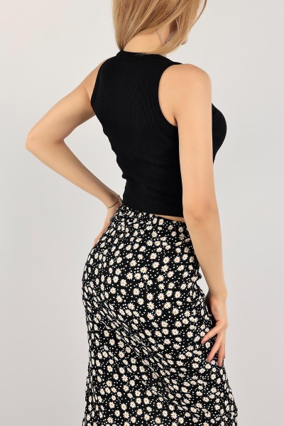 Siyah Fitilli Likralı Bayan Crop Atlet 118263