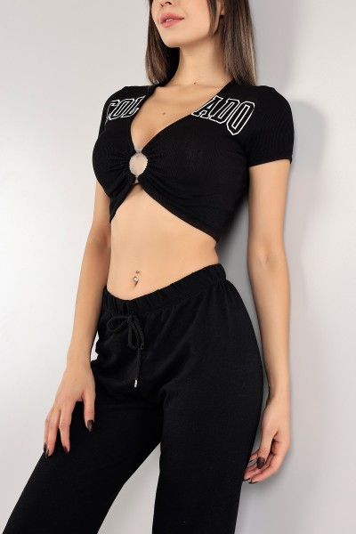 Siyah Fitilli Likralı Bluz 123528